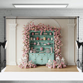 Lofaris Pink Floral Cupboard White Wall Wedding Backdrop